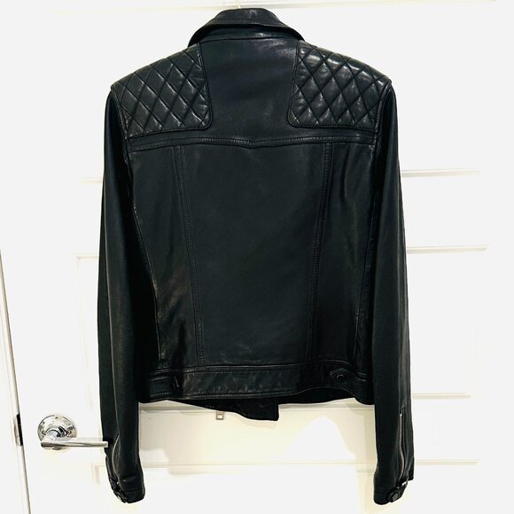 ALL SAINTS BLACK LEATHER BIKER JACKET SIZE 8 - Picture 2 of 6
